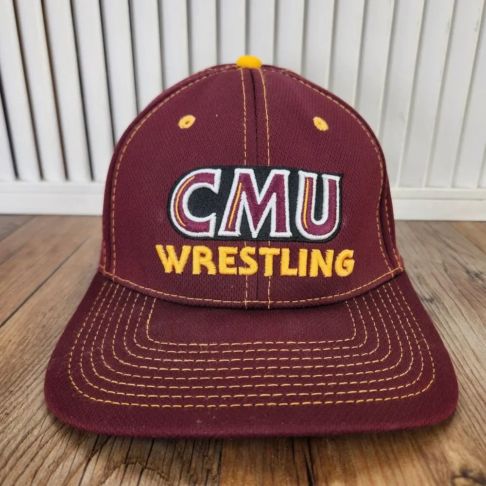 Pukka CMU Mavericks Wrestling Hat Maroon Gold Size L/XL College Sports Team Cap